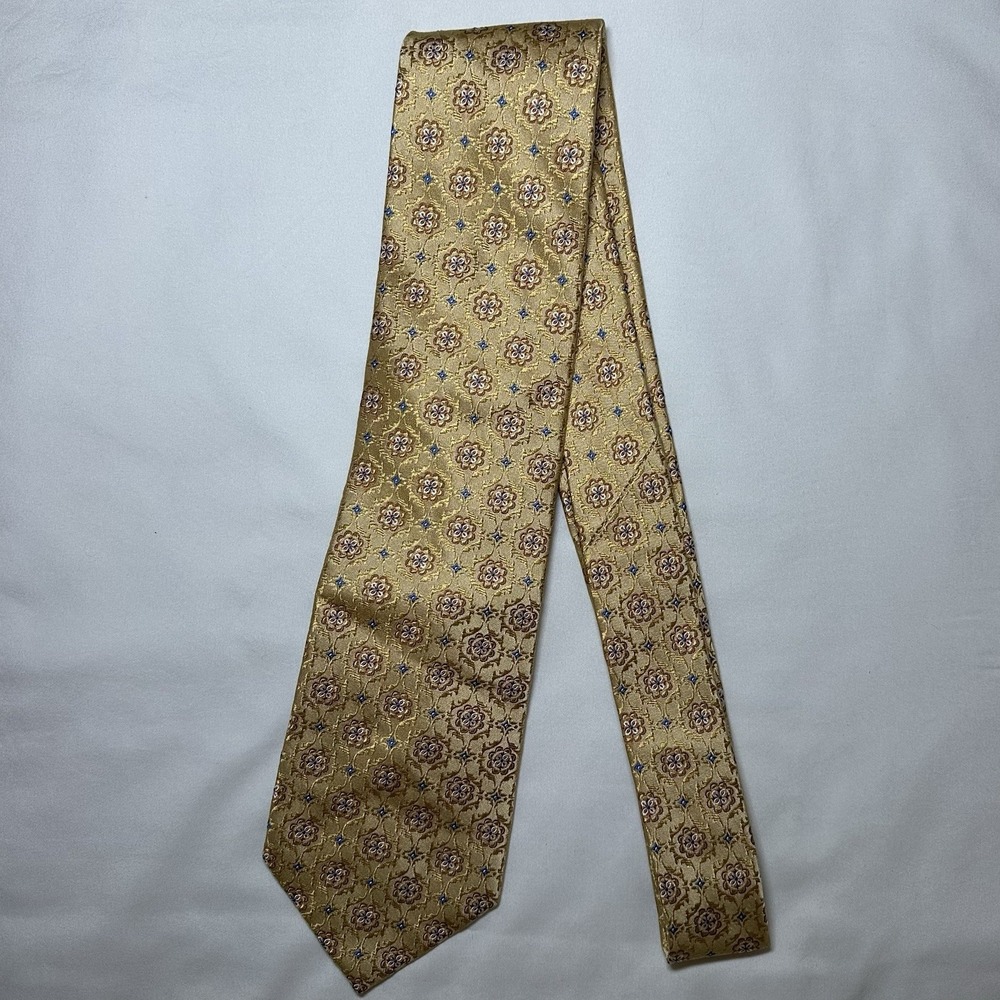 Jos. A. Bank Mens Gold & Blue 100% Silk Geometric Pattern Tie - Picture 3 of 7